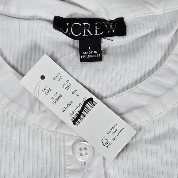 J. Crew Vintage rib puff-sleeve henley top L White BQ896 - Picture 3 of 9